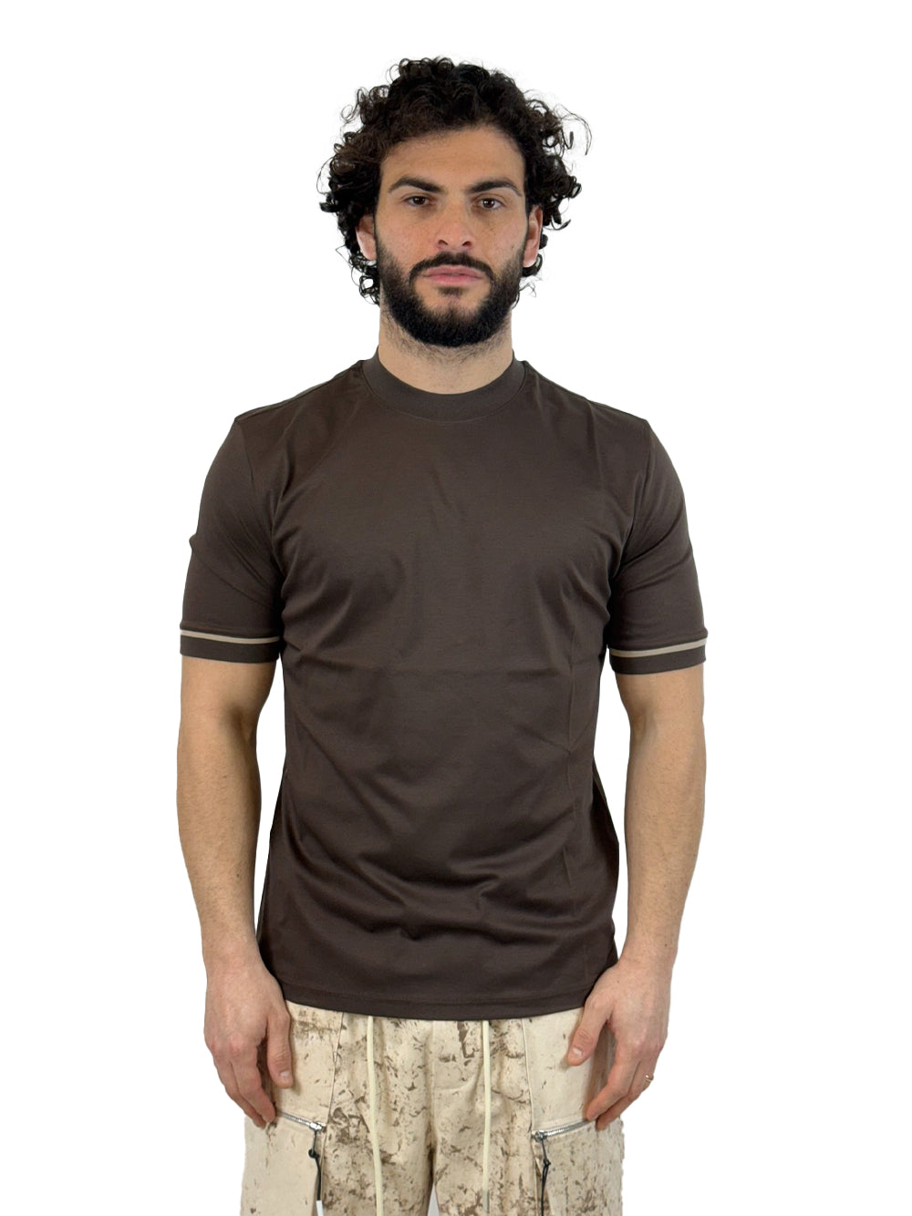 YES LONDON T SHIRT FASCETTA MANICA XM4292 MORO