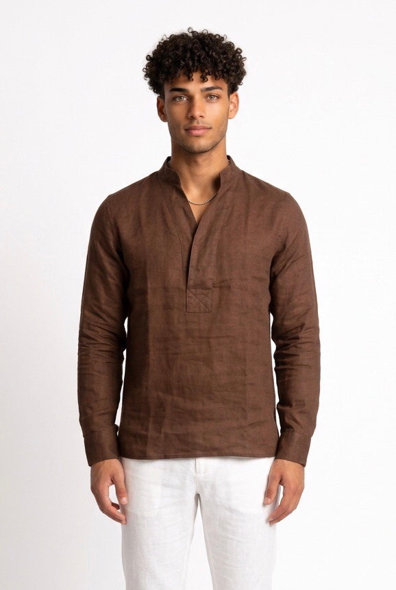 SEINSE CAMICIA DI LINO CE1124SS MARRONE