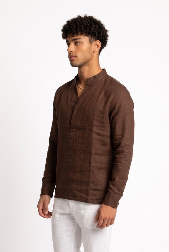 SEINSE CAMICIA DI LINO CE1124SS MARRONE