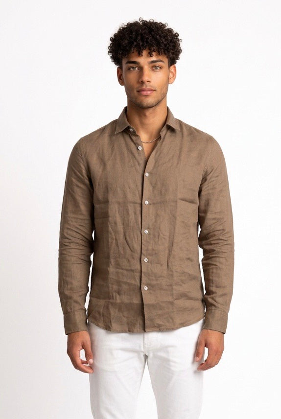 SEINSE CAMICIA DI LINO CE1081SS MARRONE
