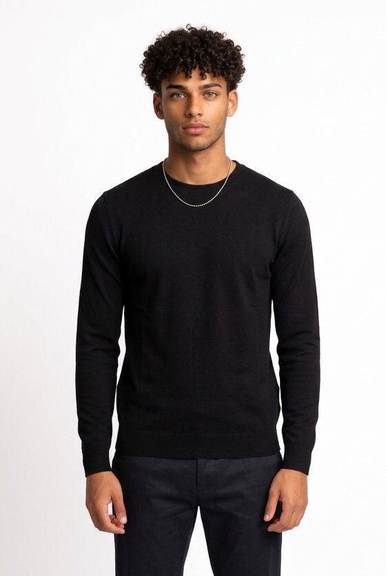 Maglia girocollo in caldo cotone - Nero