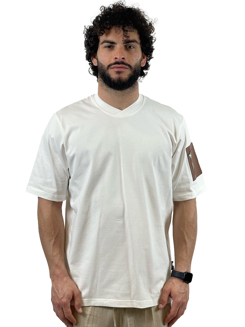 YES LONDON T-SHIRT BIANCA/CUOIO XM4170