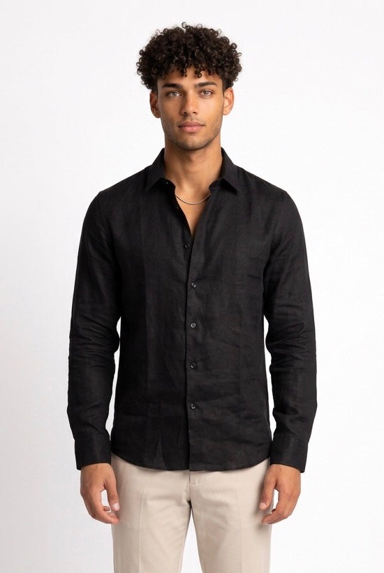 SEINSE CAMICIA DI LINO CE1081SS NERA