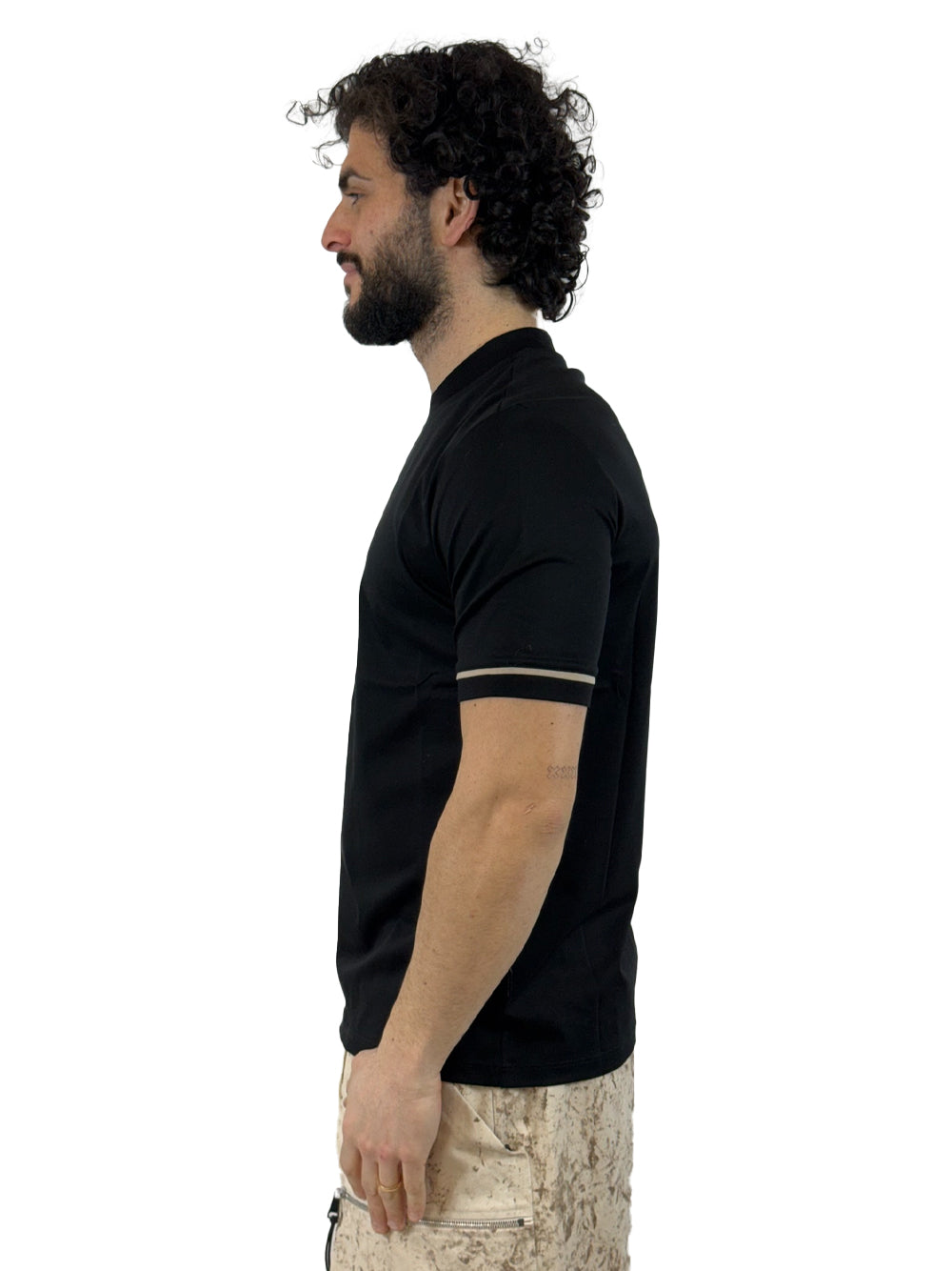 YES LONDON T SHIRT FASCETTA MANICA XM4292 NERA