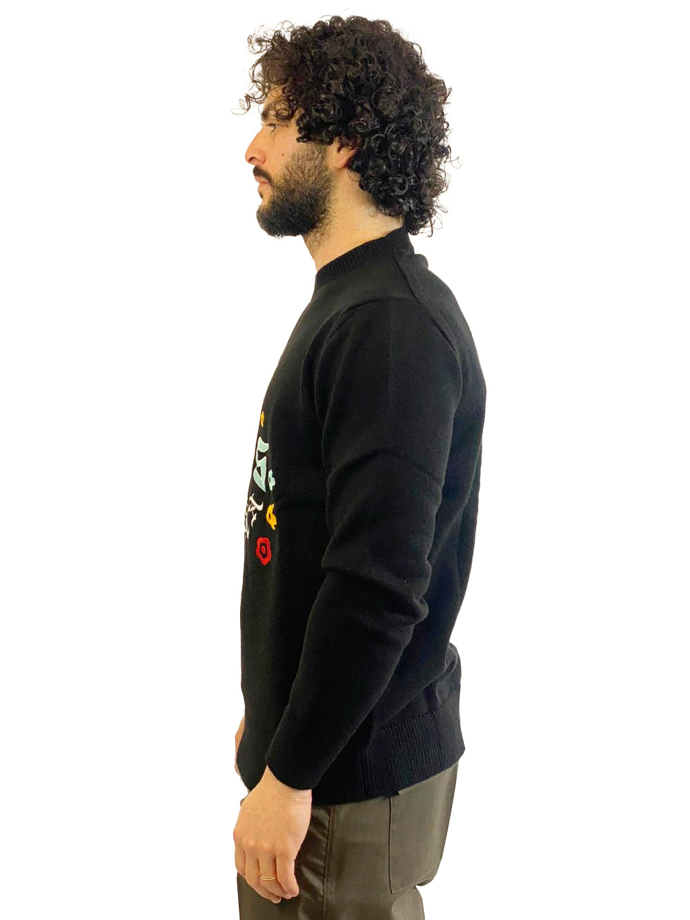 CASABLANCA EMBLEM MERINO KNIT CREW NECK MAGLIONE NERO
