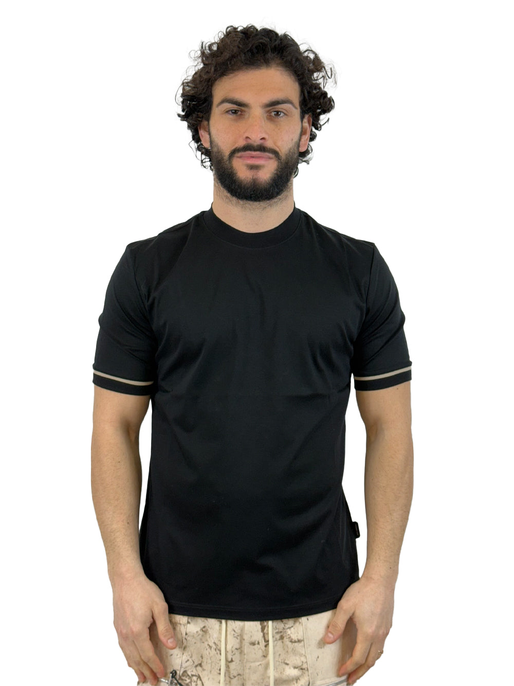 YES LONDON T SHIRT FASCETTA MANICA XM4292 NERA